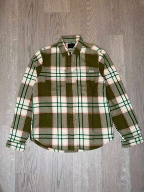 Scotch & Soda Explorers of the Now Plaid Flannel Shirt - Olive & Pink - Medium